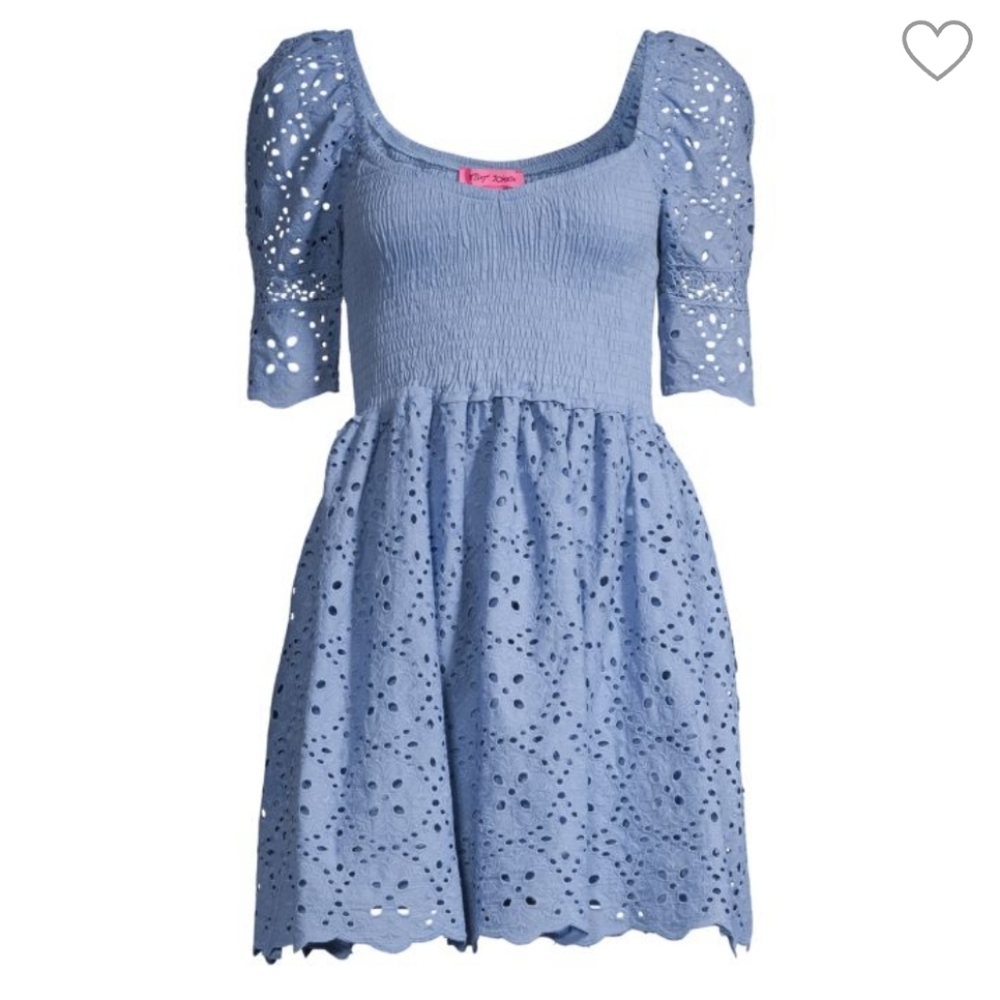 Betsey Johnson Smocked Eyelet Embroidery Dress/ L